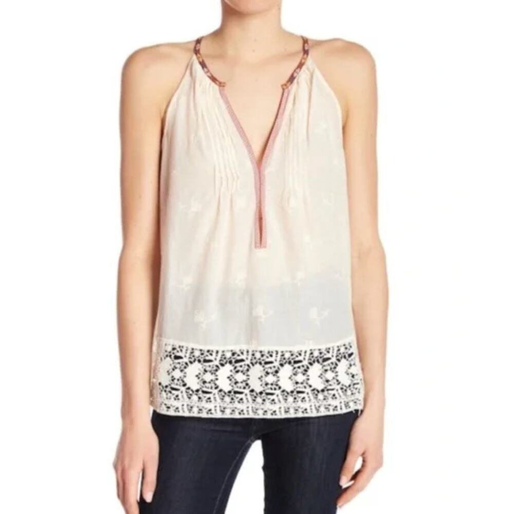 Joie cream Eniko O Boho Embroidered Lace Tank Top Blouse Cotton womens Medium